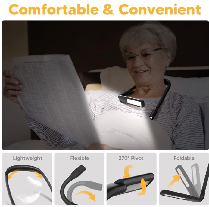 XFHP 2000mAh Rechargeable Neck Reading Light - Eye-Friendly Book Lamp for Reading Crafts
